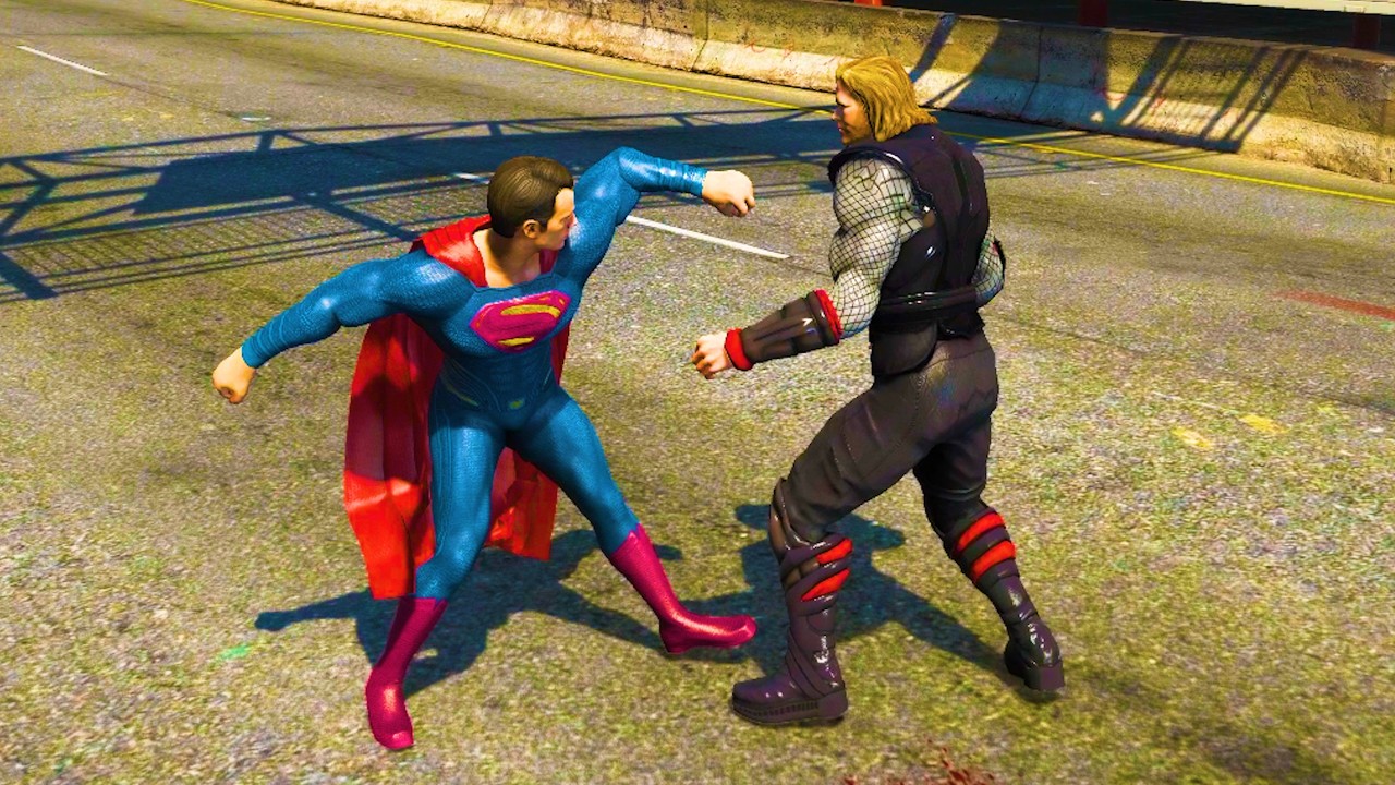 GTA 5 Ultimate Graphics Mod Superman VS Thor Fight