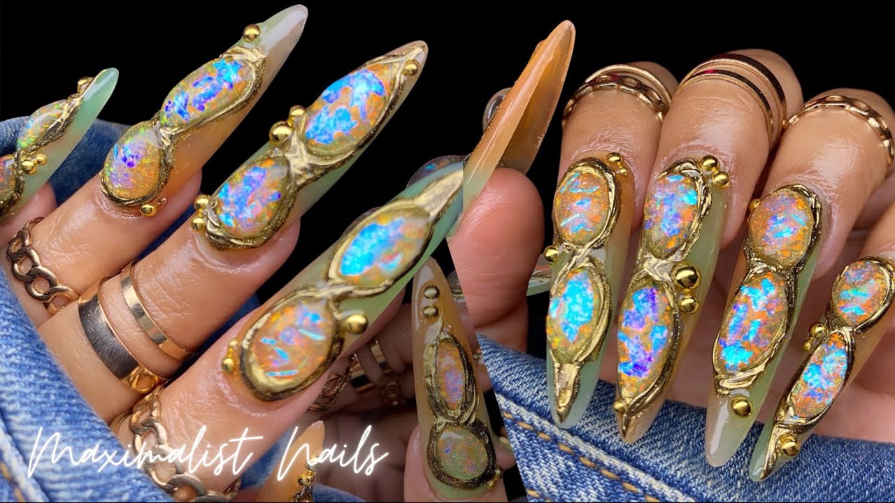 GREEN & ORANGE MAXIMALIST NAILS ✨/ ALMOND ACRYLIC NAIL APPLICATION