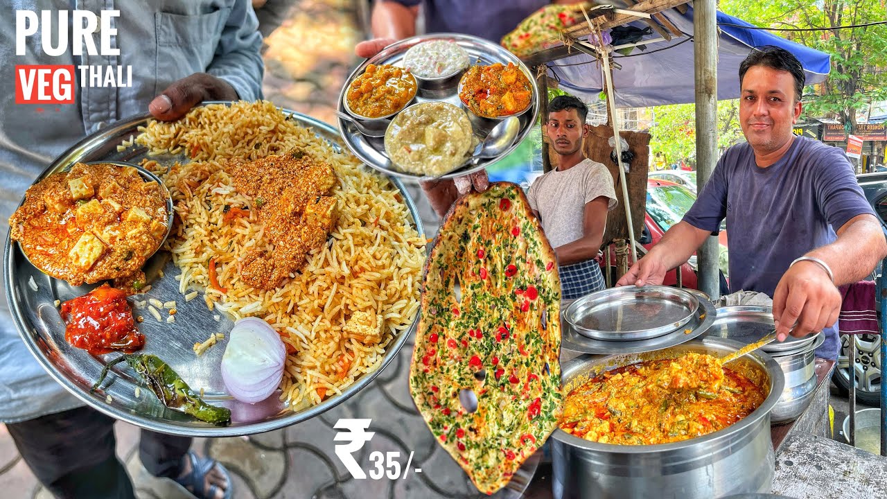 35₹/- Only | Pure Veg Thali Of Kolkata | 4 Type Of Curry With Naan | Rice Thali | Street Food