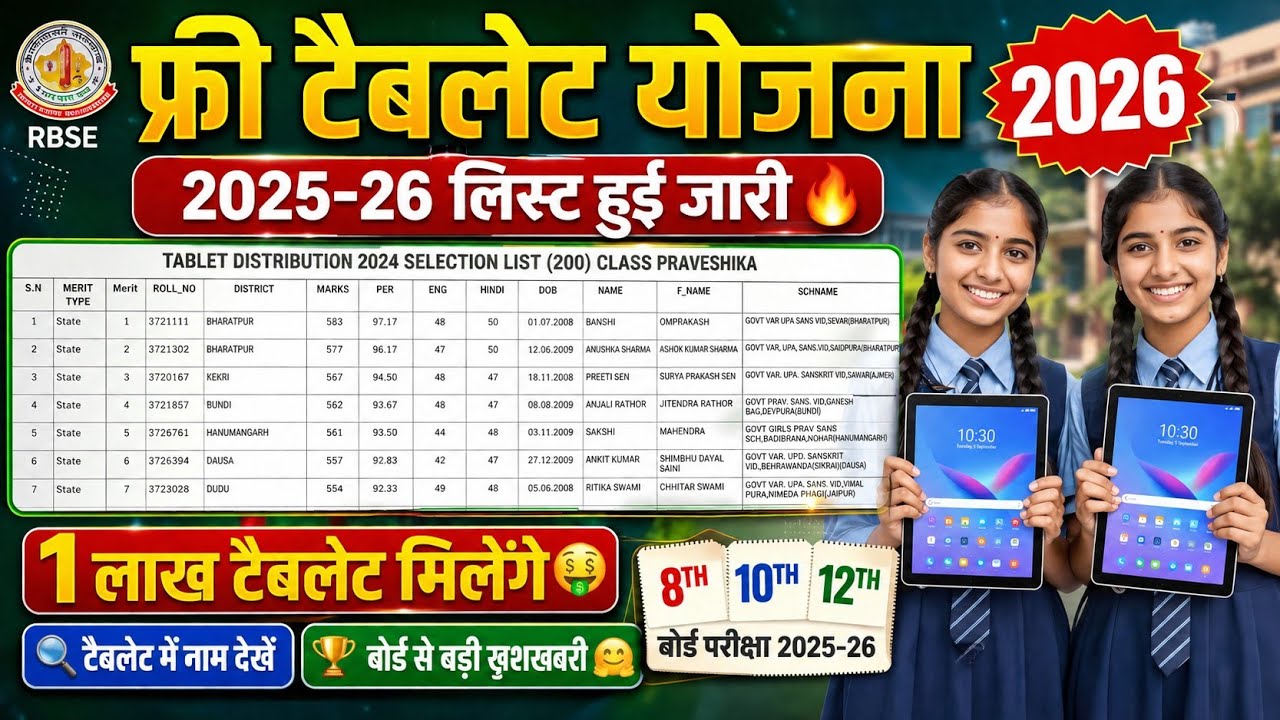 Free Tablet 2026 .. Final List Released 🔥.. Check Your Name.. 1 Lakh Free Tablets.. 8th, 10th, 12...