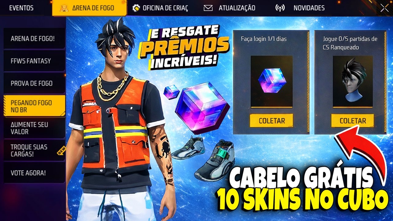 AGORA SIM! CABELO GRÁTIS DO SOMBRA ROXA? GELO PARA TODOS, 10 SKINS NA LOJA DO CUBO, FREE FIRE