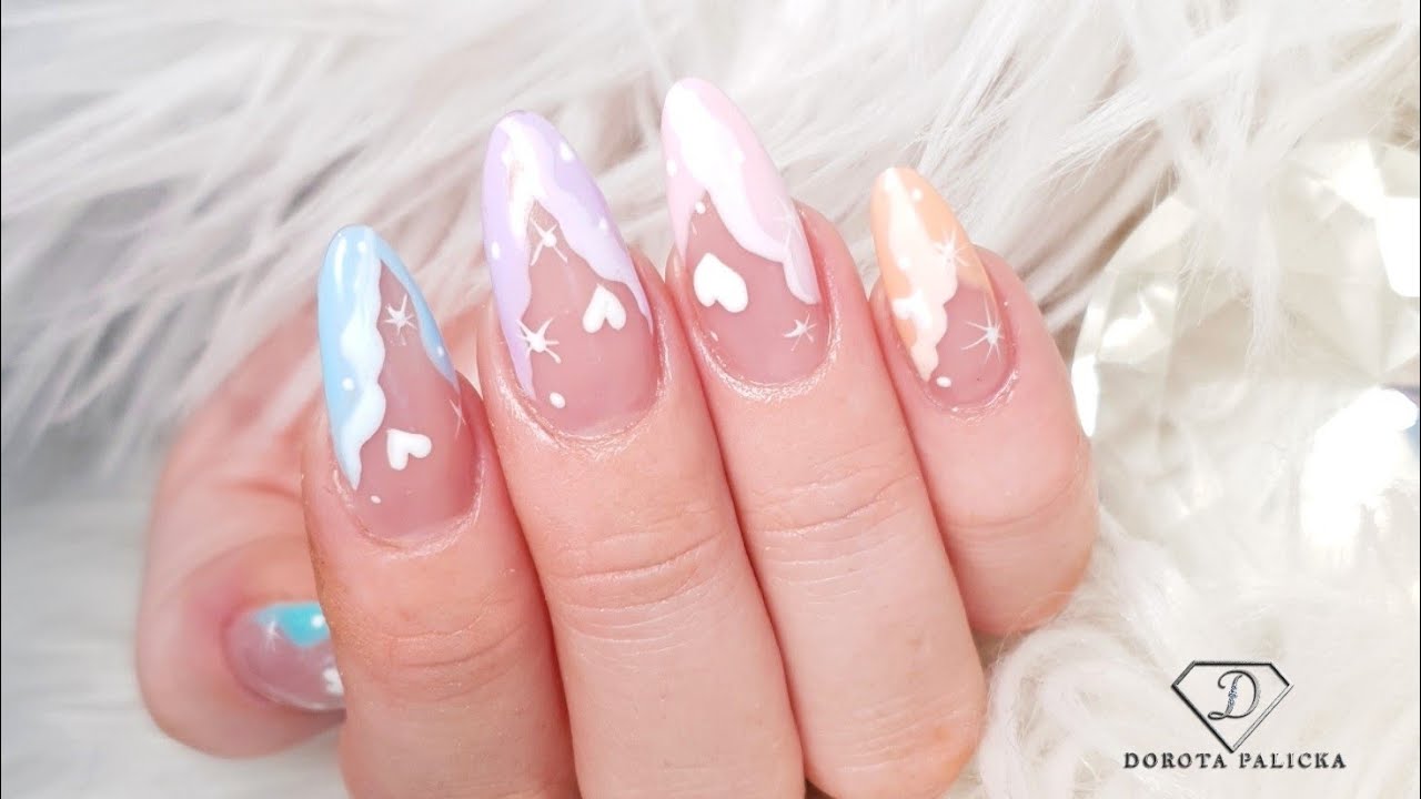 Cute summer nails. Cloud french manicure. Care Bears inspired nails. Gel Nails