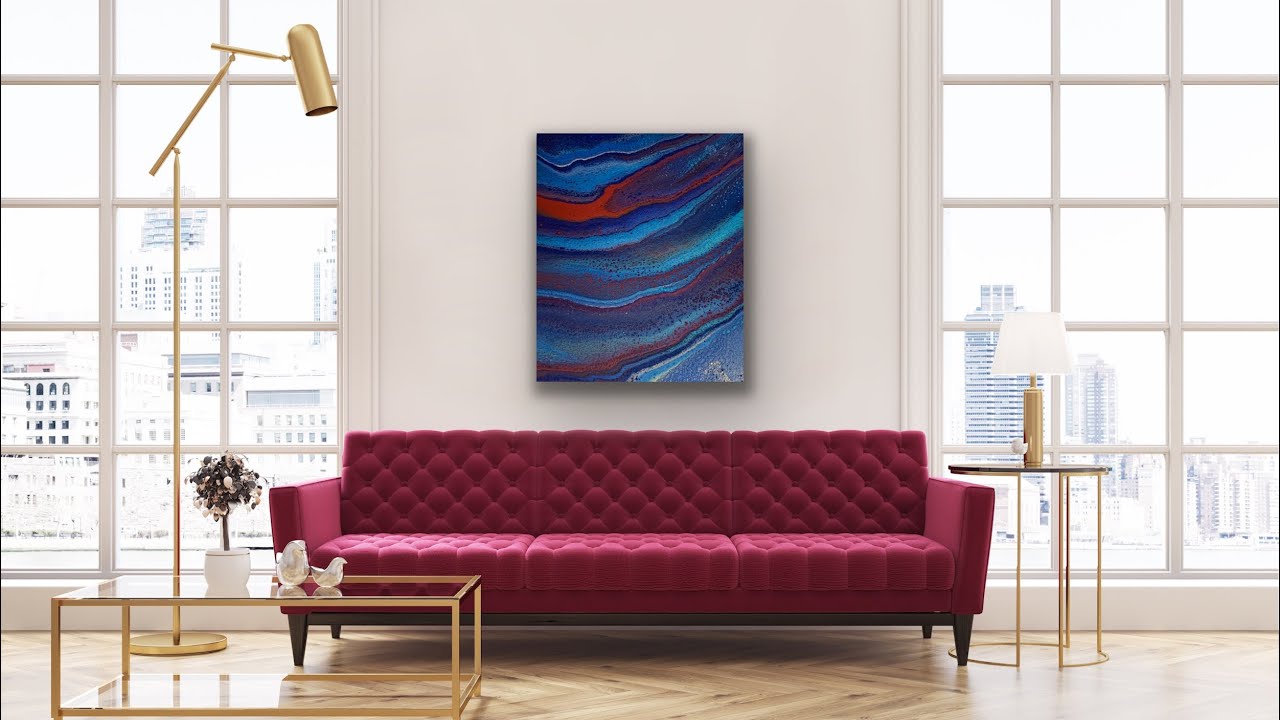 “Orion” Abstract Acrylic Pour. Flip Cup! Metallics! Large Canvas!