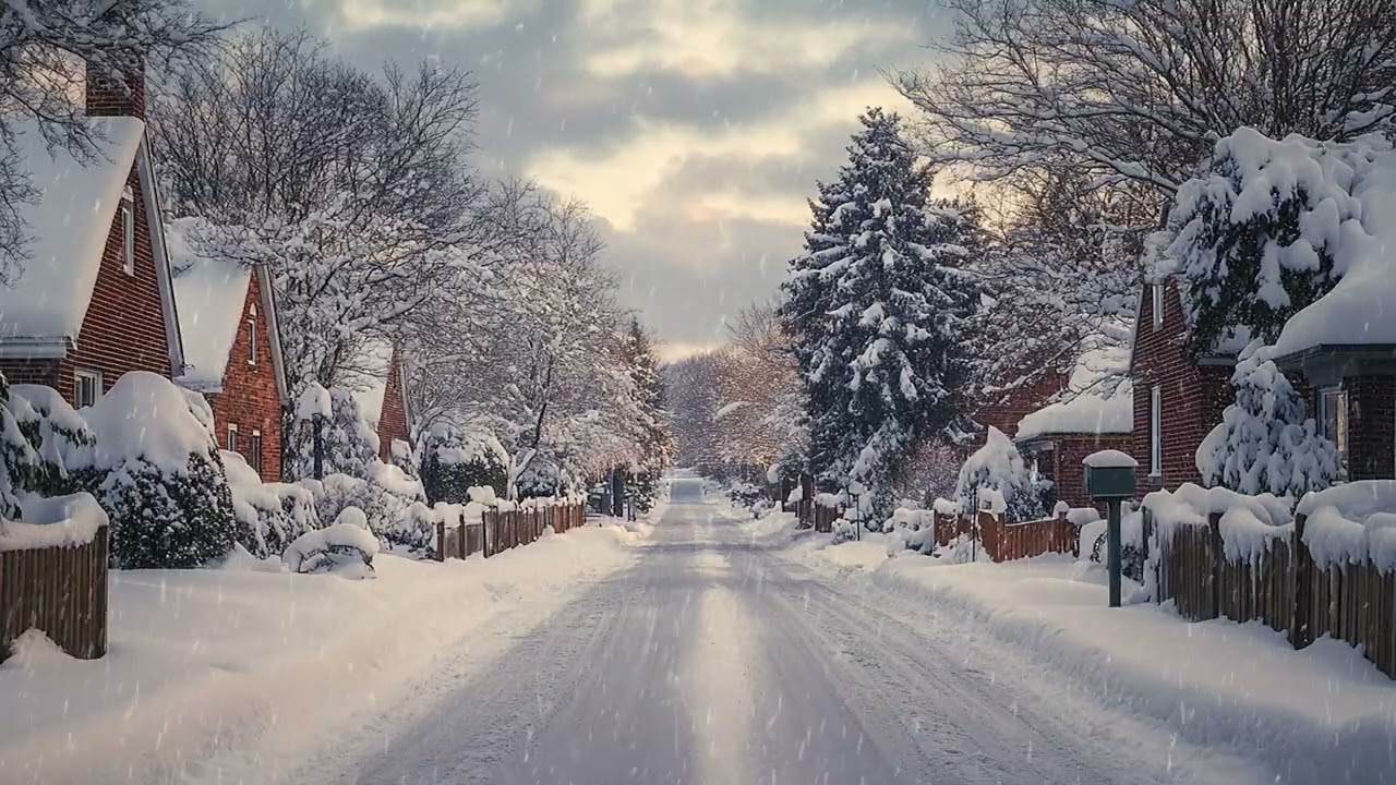 A Peaceful Winter Road Scene with Gentle Snow and Endless Calm