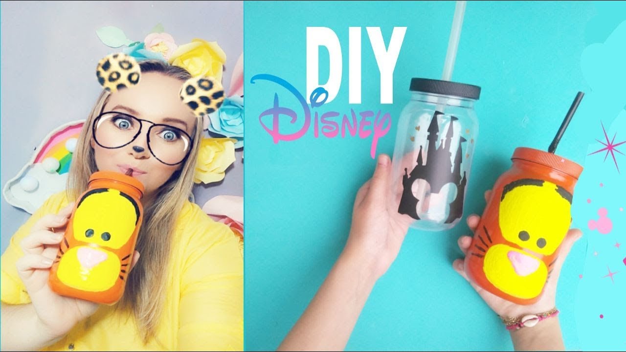 DIYs DISNEY/ Mason Jar copos com canudo - Ideias com potes de maionese #reciclarte