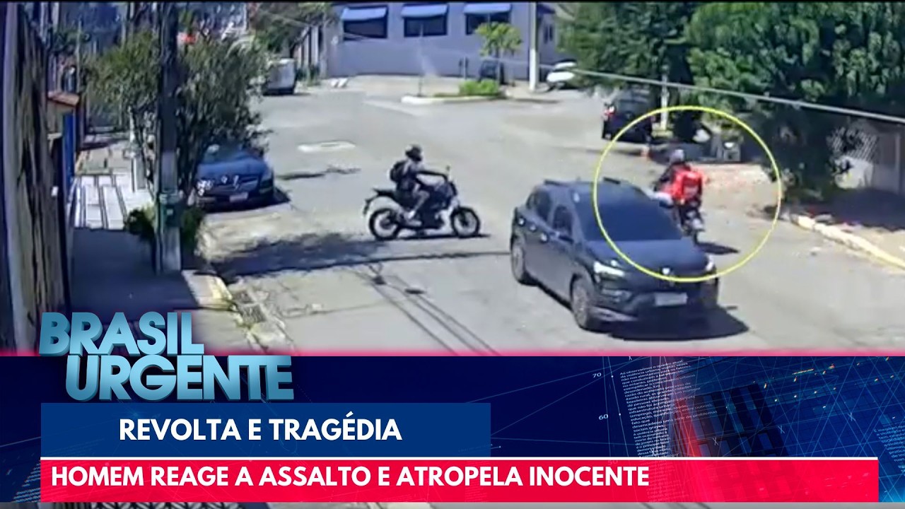 V&iacute;tima de assalto pega o carro, vai atr&aacute;s dos ladr&otilde;es e atropela inocente | Brasil Urgente