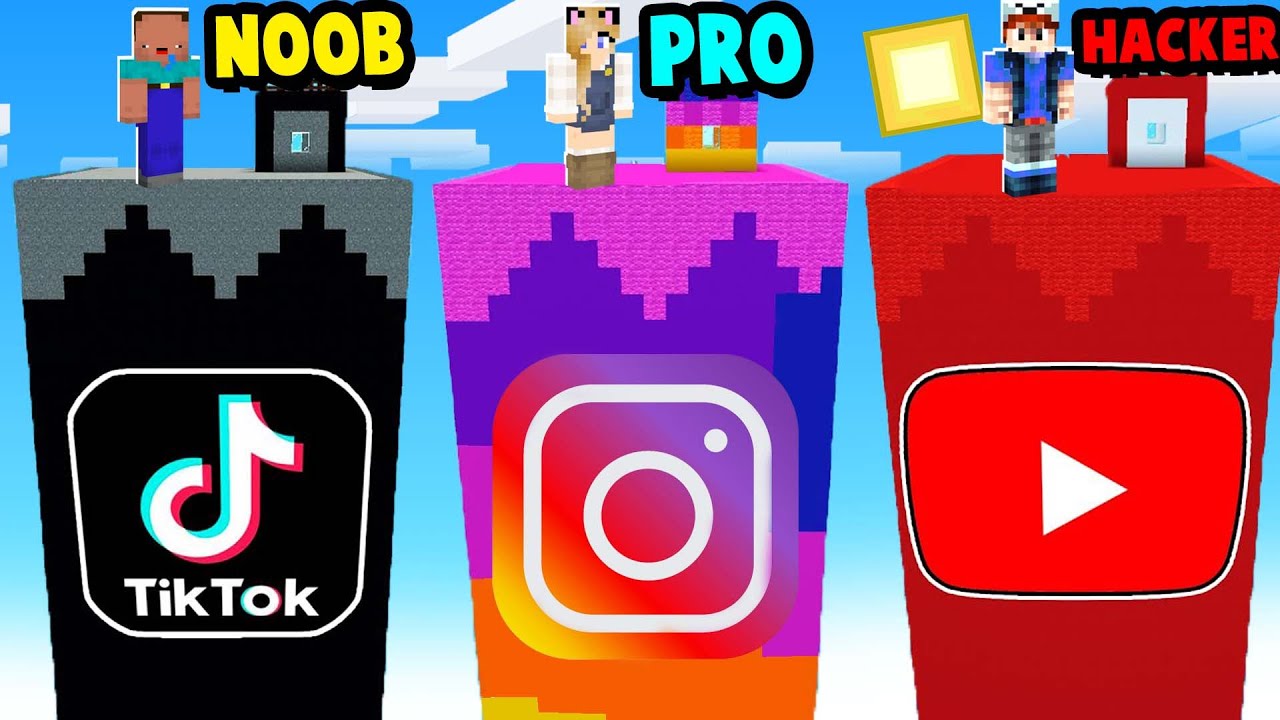 NOOB VS PRO VS HACKER - WIEŻA TIKTOK VS INSTAGRAM VS YOUTUBE w Minecraft! | Vito vs Bella