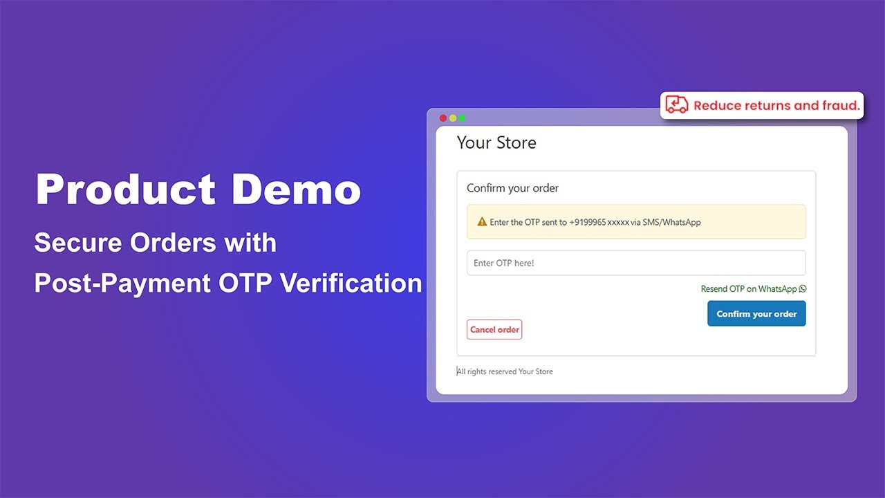 Product Demo: Secure order with post-payment OTP Verification