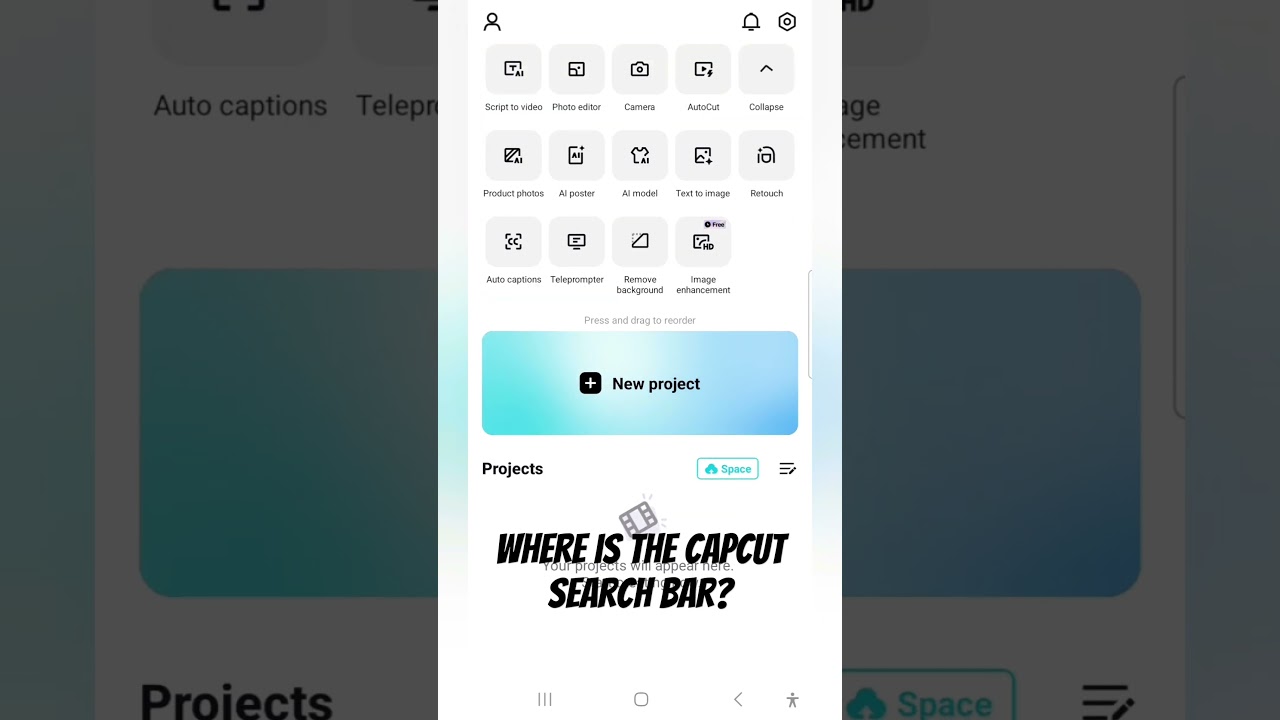 where is the capcut search bar?