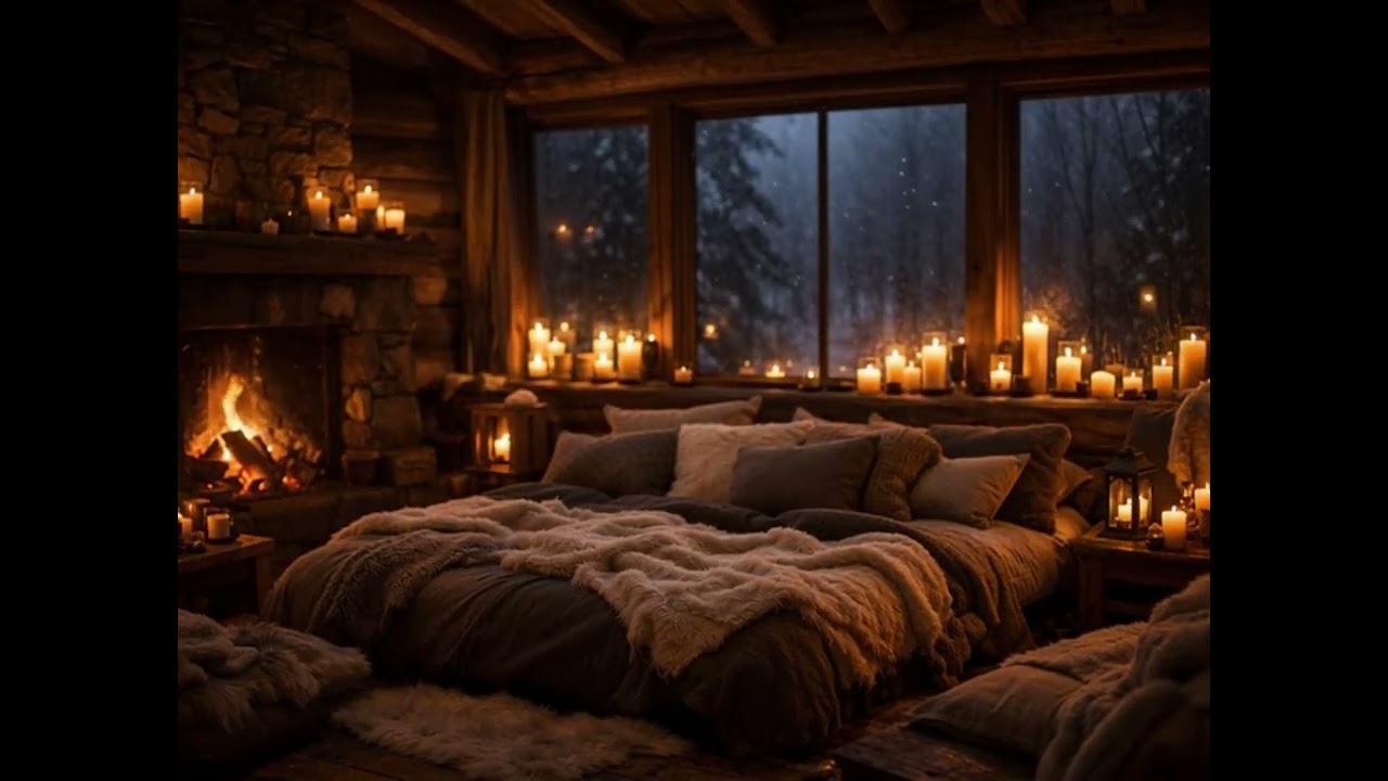 Warm Cabin Bedroom at Night | Relaxing Sleep Ambience
