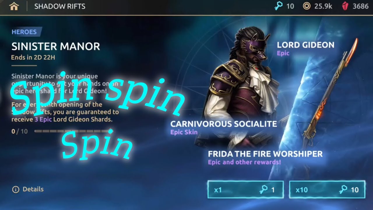 Shadow rifts spin,Lord Gideon ☯️ rifts ||Getting the Epic weapon and skin 😲|| Shadow fight 4 arena 🥷