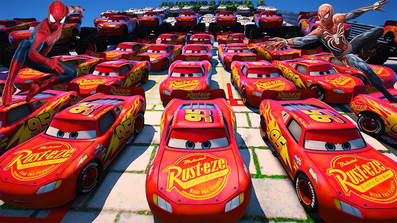 GTA 5 SPIDERMAN Cars Challenge Lightning & Monster McQueen Jackson Storm Miss Fritter & Friends Cars