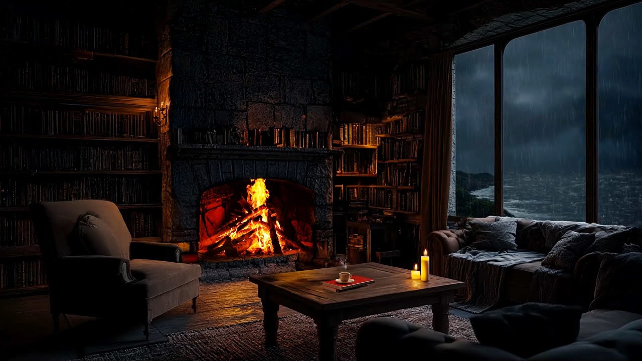 Fireplace Rain Ambience | Crackling Fire & Gentle Thunder for Nervous System Reset – Total Calm