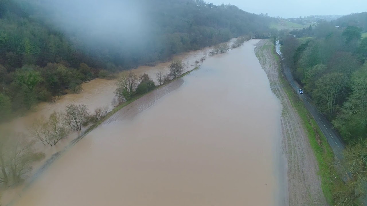 River wye flood Lydbrook to kerne bridge by drone 19.02.20