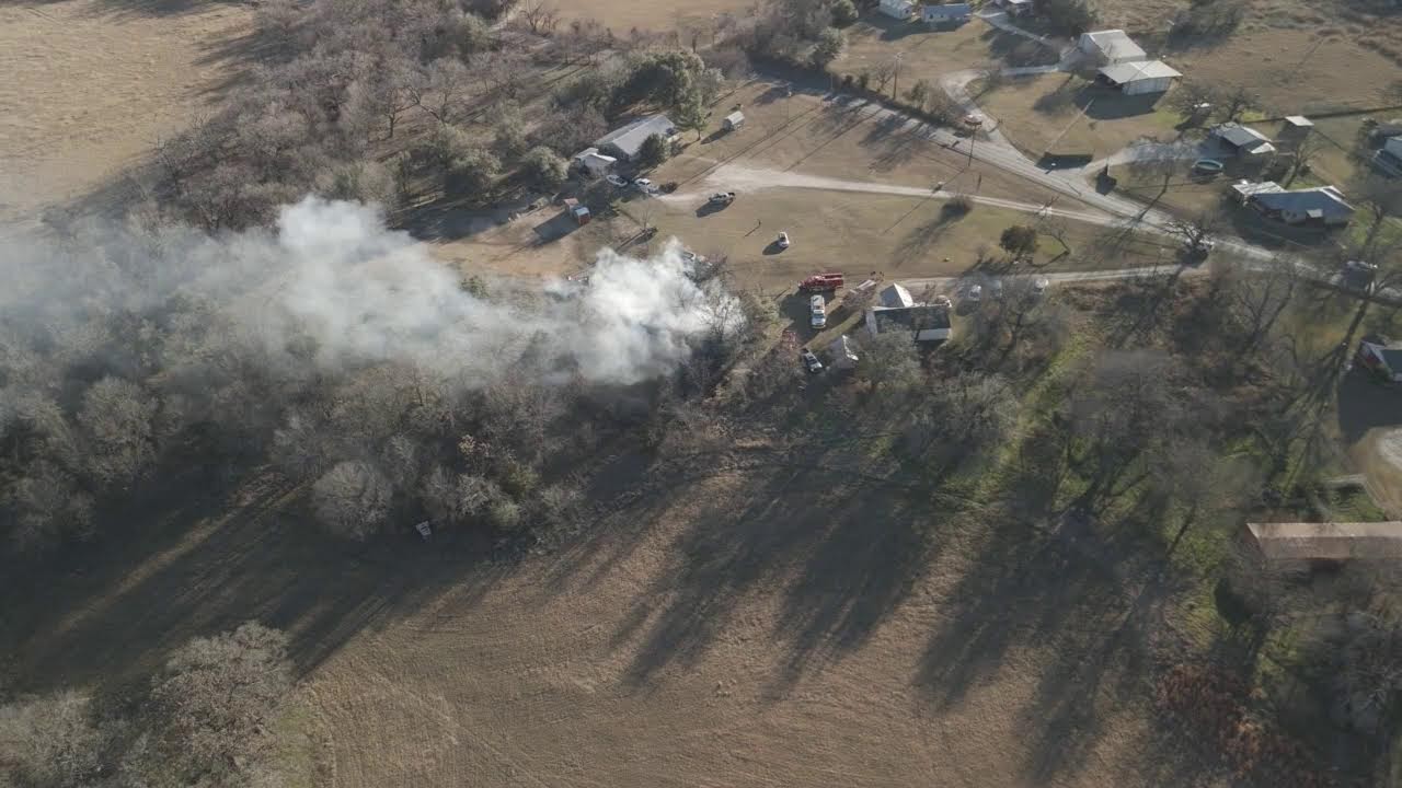 Live Drone Footage. 1-6-2026 Barn/Grass Fire- 400 Block CR156. Morgan Mill/ Erath County, Texas.