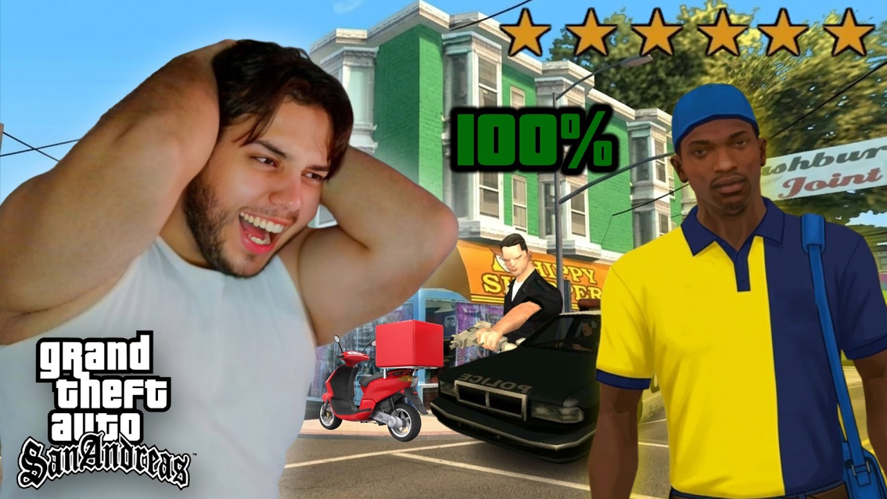 FUI ENTREGADOR SENDO PROCURADO PELA POLÍCIA NO GTA SAN ANDREAS (LEVEI 6H PARA FAZER ESSE DESAFIO!)