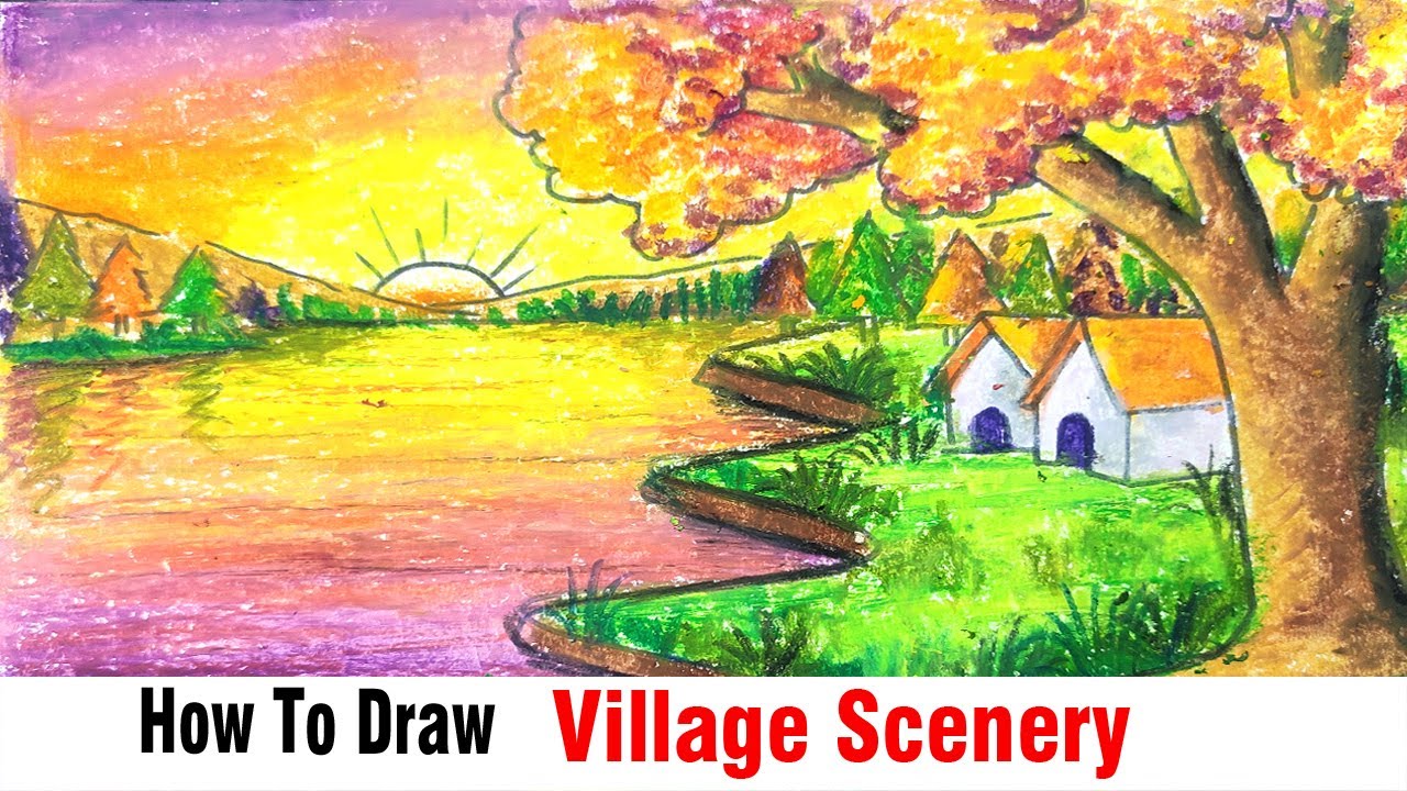 How To Draw Village Scenery | Draw Nurture Drawing