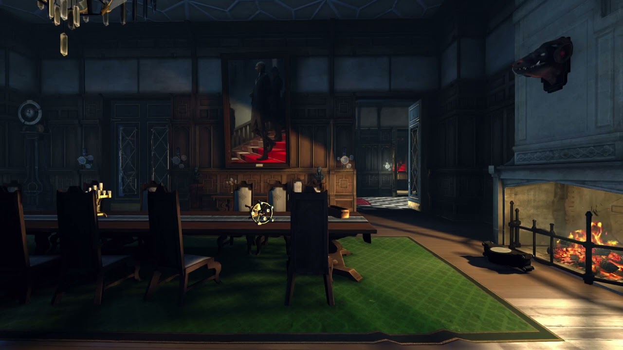 Dishonored Ambience | Dining Room at Dunwall Tower | Clock & Fireplace | Ambient | ASMR | 1440p
