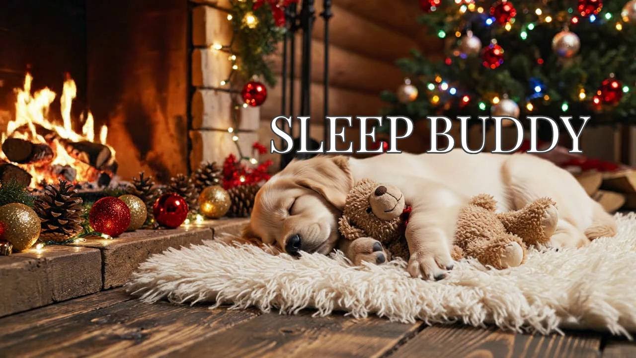 🔴 Sleep Instantly: Warm Fireplace Ambience & Soft Puppy Music for Total Stress Relief ✨🐾