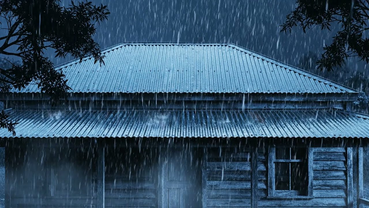 Ultimate Relaxation with Powerful Rain & Roar Thunder on the Light Tin Roof in the Dark Night Forest