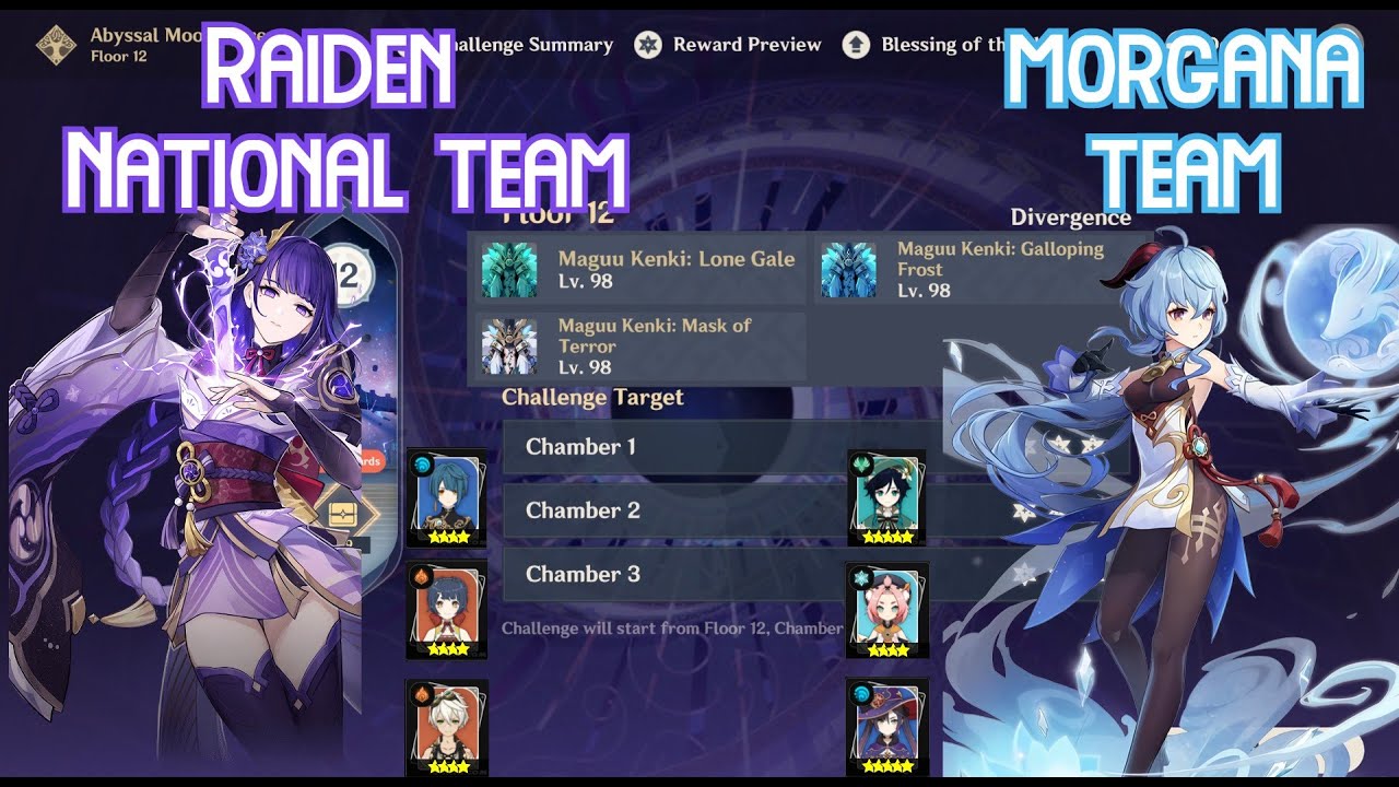 【GI】Spiral Abyss 2.3 Floor 12 - Raiden National & Ganyu Morgana Full Star Clear Gameplay!