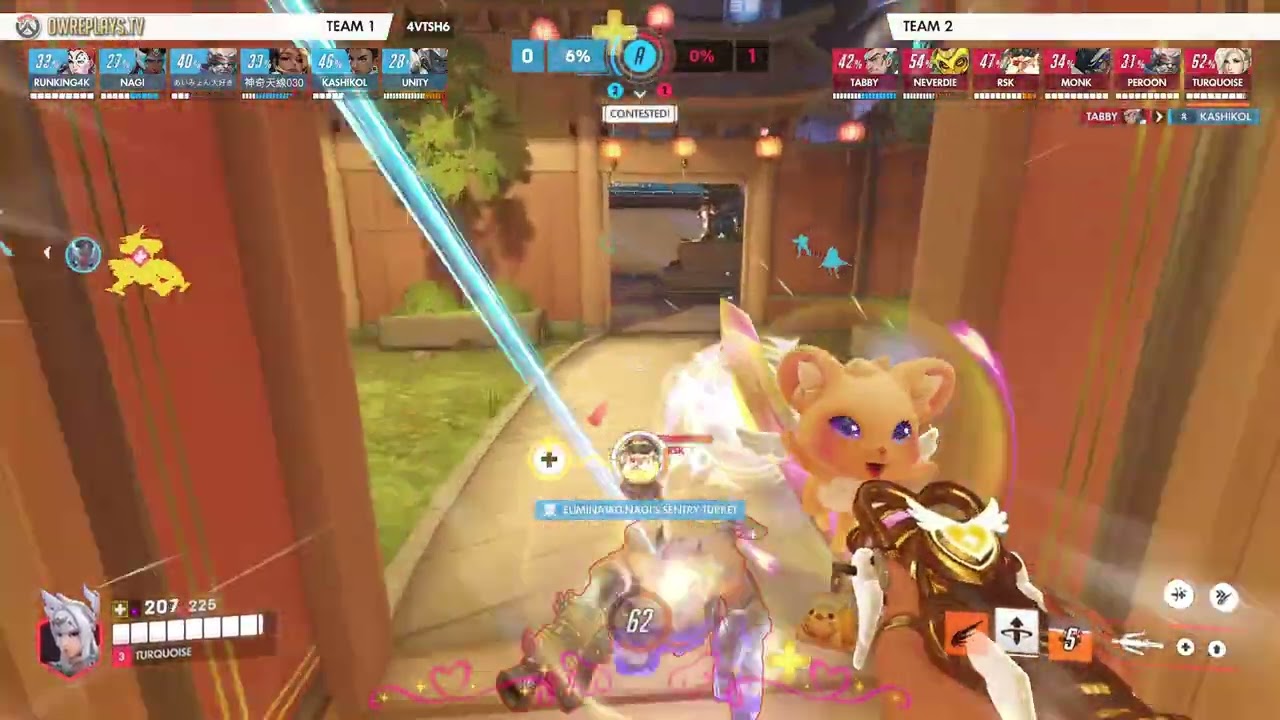 strong damage and low deaths on Lijiang Tower, overcoming ... by TURQUOISE — Overwatch Replay 4VTSH6