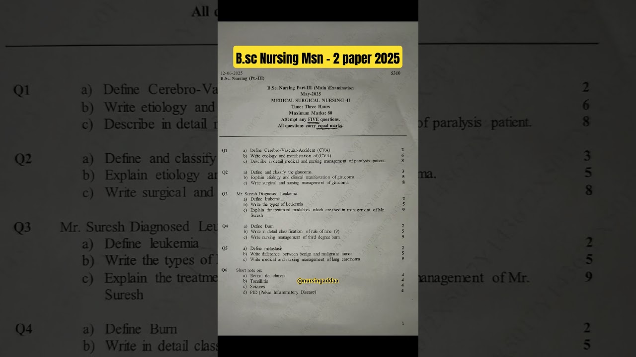 MSN 2 Paper(2025) B.sc Nursing Part 3rd main exam #bscnursing2025 #msn2 #msn2025