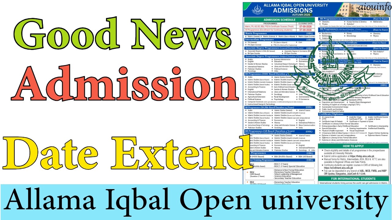 AIOU Admission Last Date Extended 2026 | Big News for All Fresh & Continuing Students | AIOU INFO