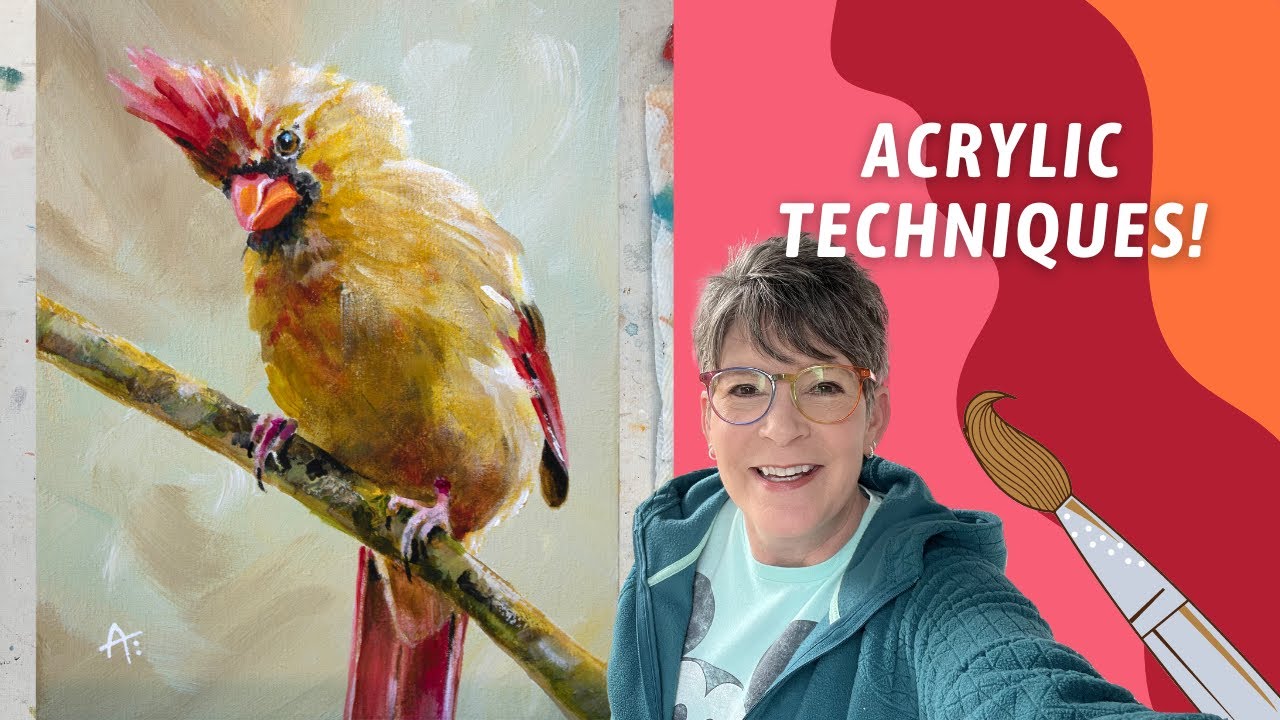 Acrylic CARDINAL Female Bird Painting! HOW TO Painting Techniques! By: Annie Troe
