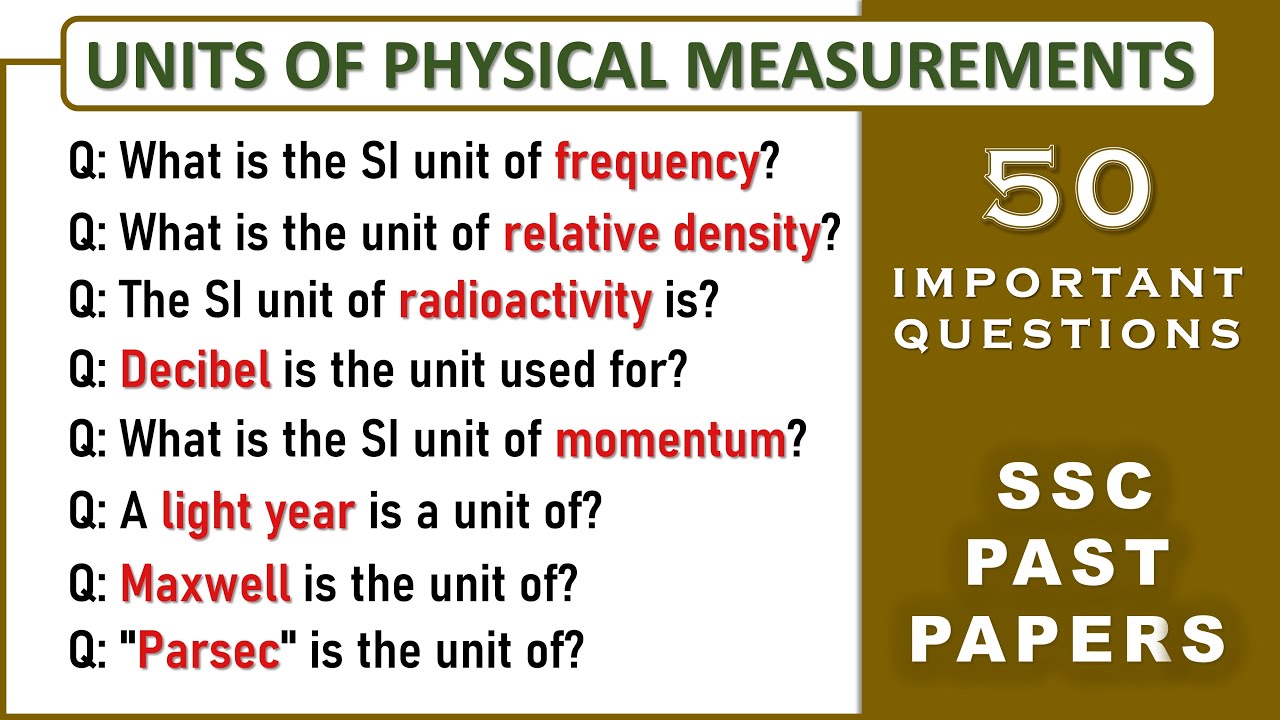 Units of Measurements in Physics | General Science | in English | SSC Previous Year Questions