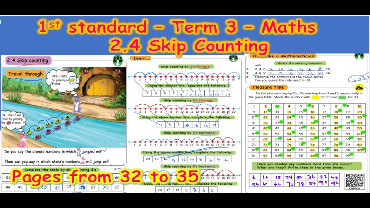 1st STANDARD - TERM 3 - MATHS - 2.4. SKIP COUNTING - pages from 32 to 35 - Explanation & answers