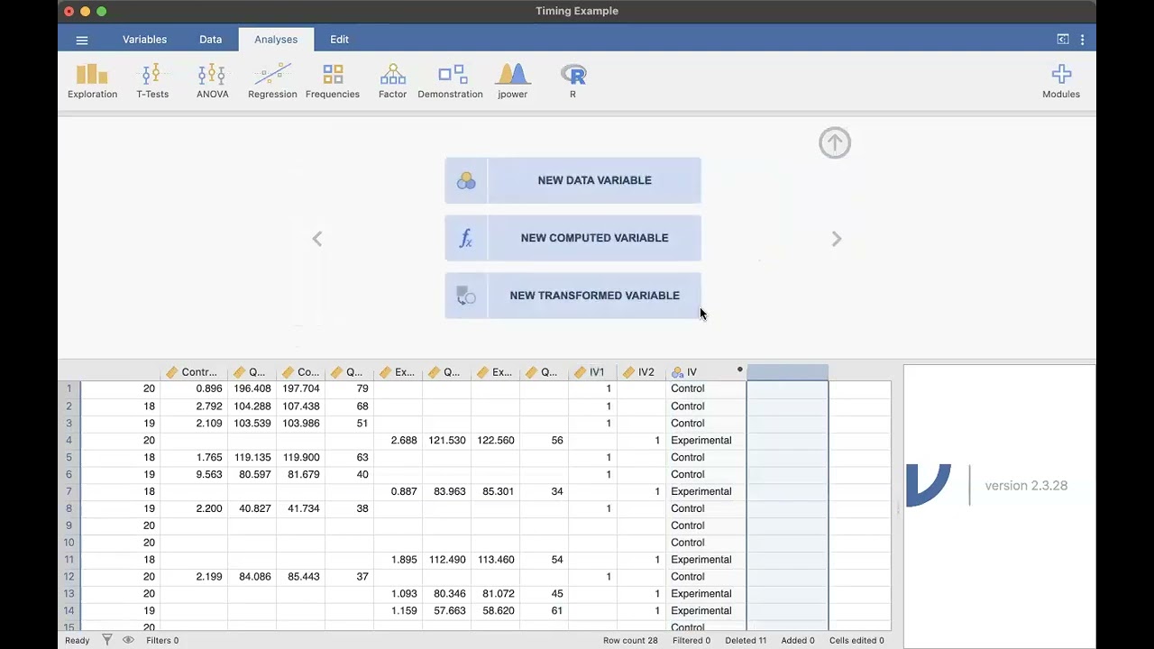 Calculating Quatrics Timers in Jamovi with IF Statement