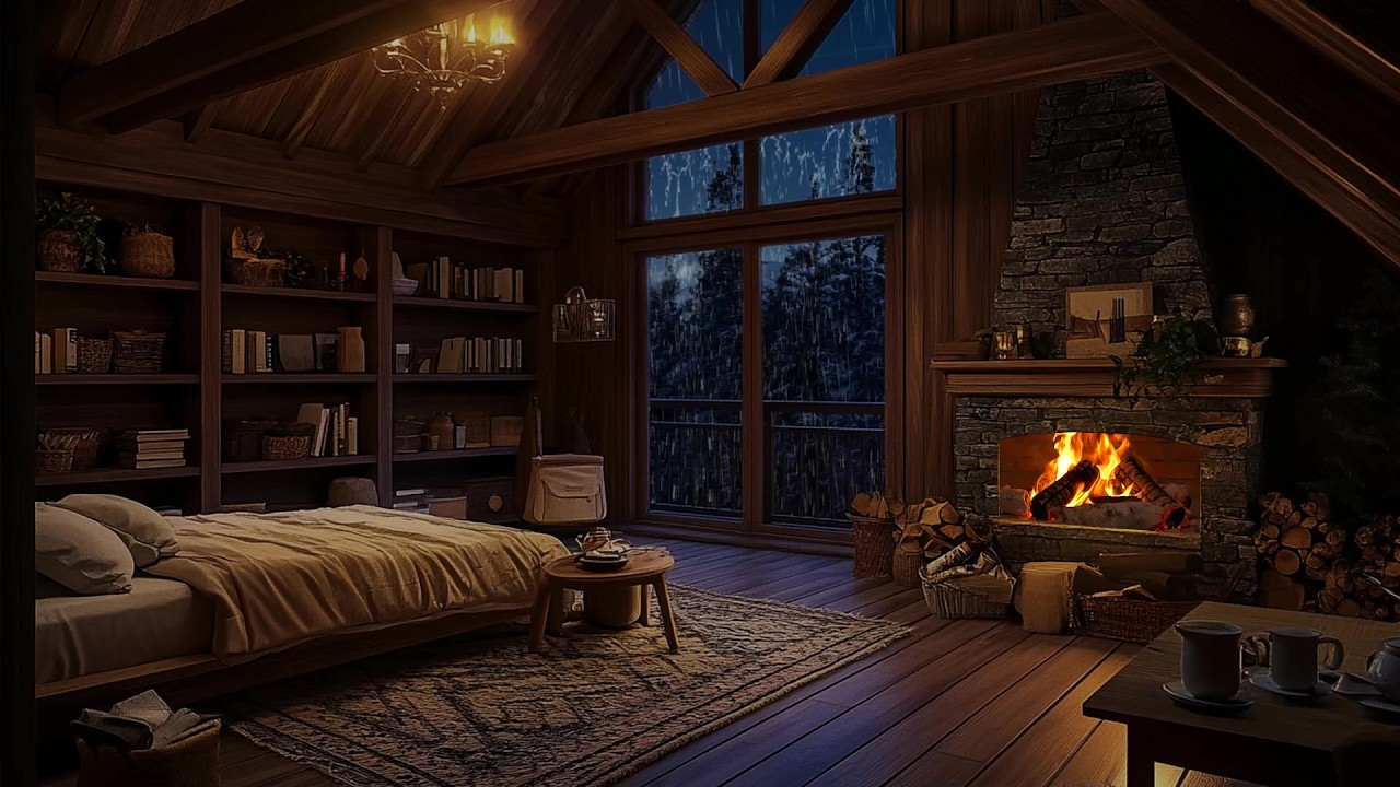 🌧️ Gentle Rain Outside a Quiet Mountain Cabin Bedroom | Window Rain Sounds | Deep Sleep & Focus