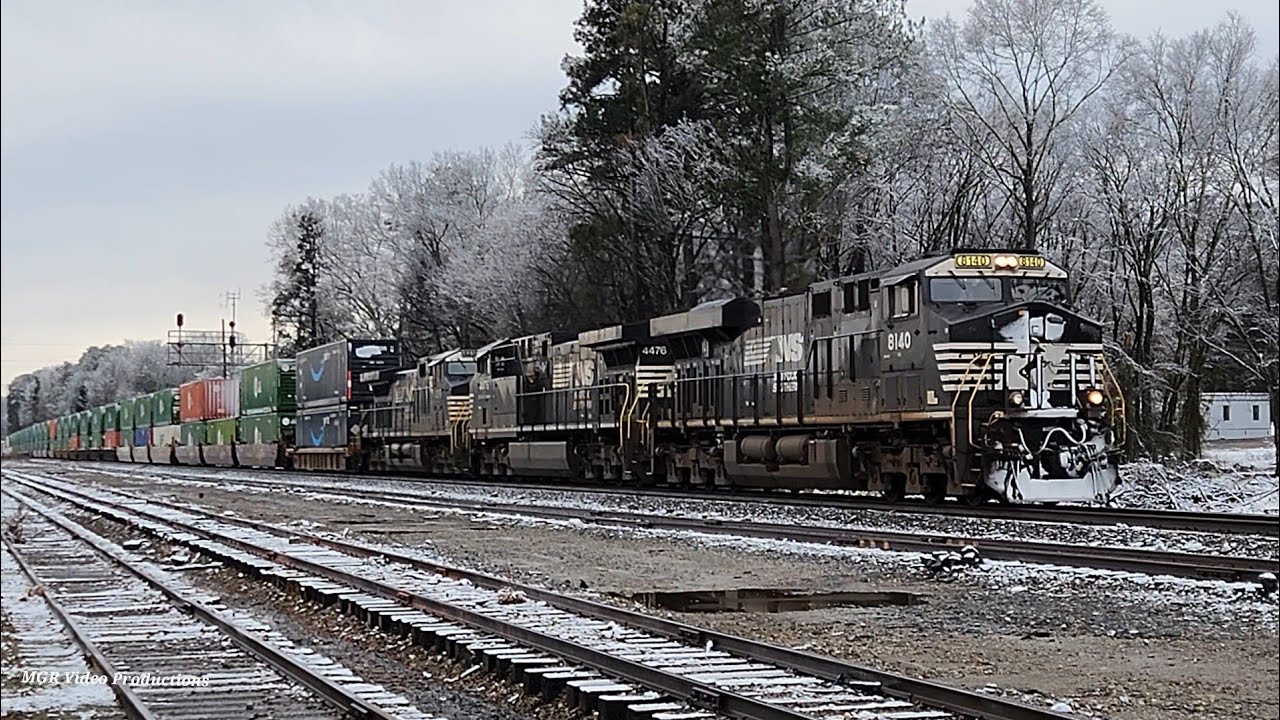 1-18-2026: NS ES44AC 8140 & Two AC44C6Ms Lead Snow Covered NS 24A By CP Arkwright - Macon, GA