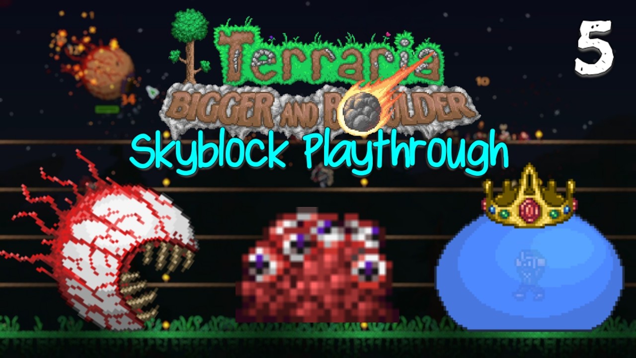 The First Boss Battles! Placeable Crimson Alter! - Terraria 1.4.5 Skyblock #5