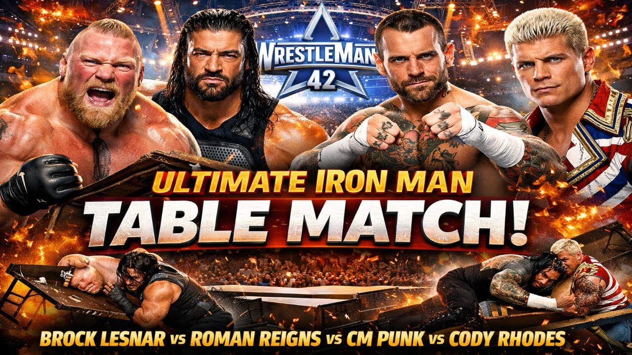 Brock Lesnar vs Roman Reigns vs CM Punk vs Cody Rhodes - The ULTIMATE Iron Man Table Match
