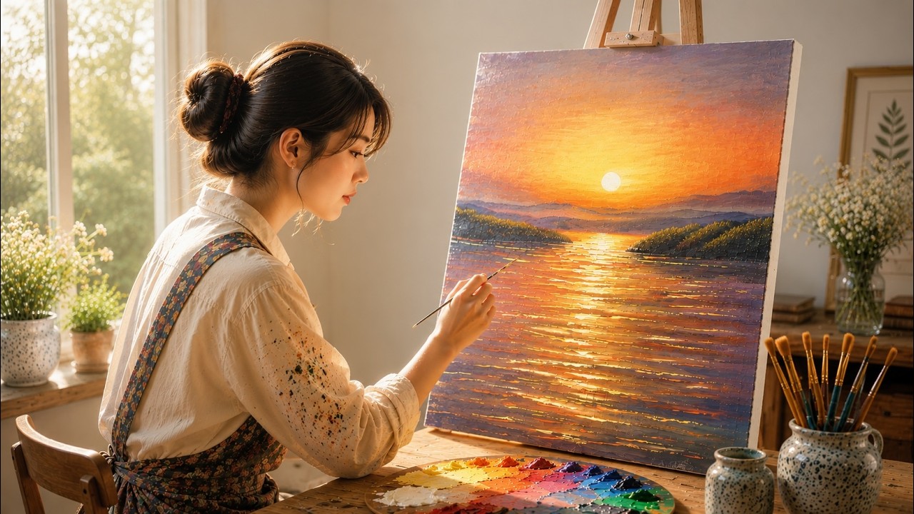 STEP by STEP Acrylic Painting | Easy Sunset Reflection Painting #106
