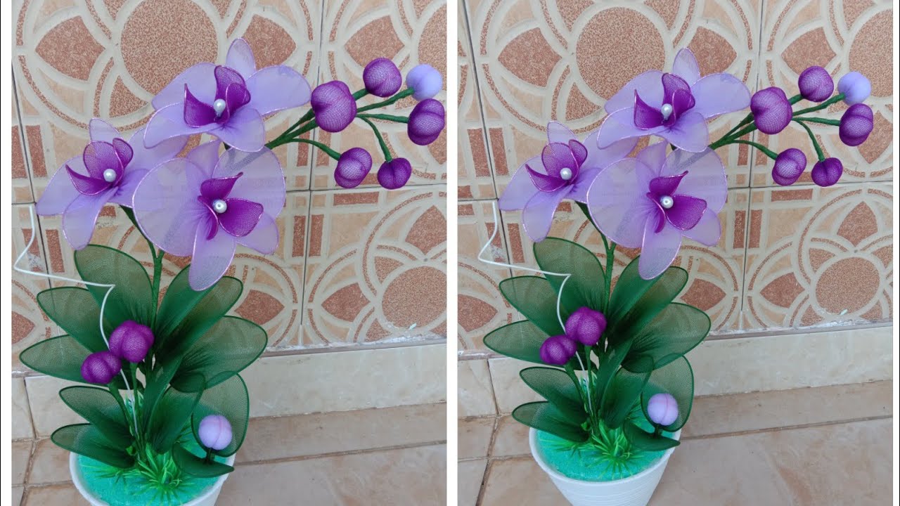 Tutorial membuat bunga anggrek dari kain stoking (how to make orchids stockings)