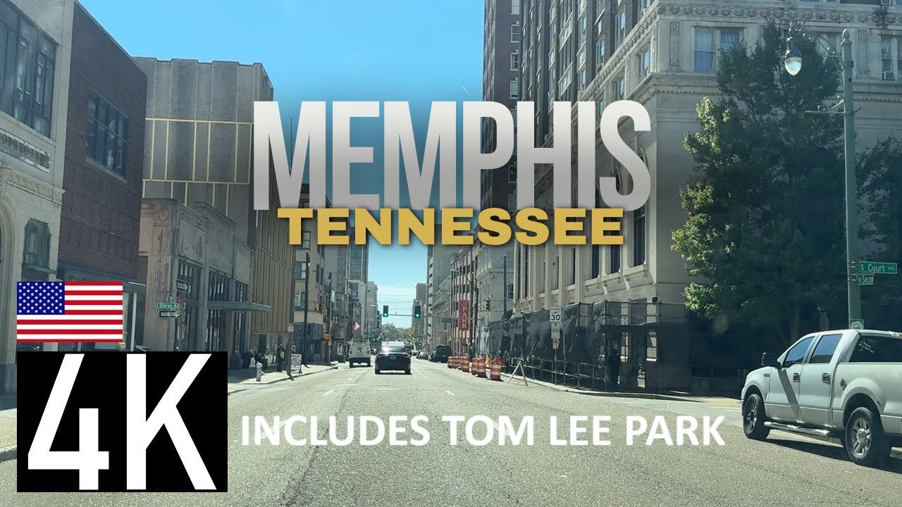 Road Tour of Memphis, TN and Tom Lee Park in 4K - Downtown Memphis