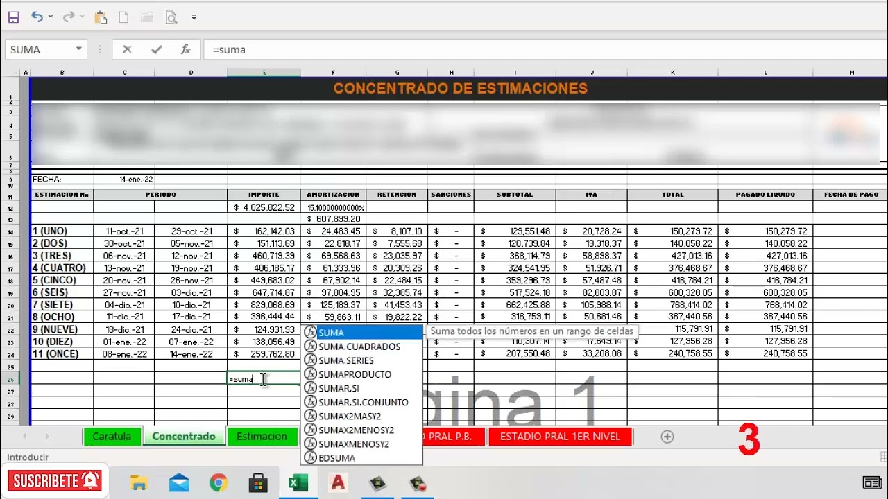 Amortización del Anticipo Ejemplo de Obra