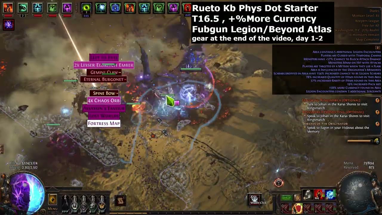 [POE 3.27] Kb Phys Dot Elementalist Day 1-2 , T16.5 Legion/Beyond Showcase