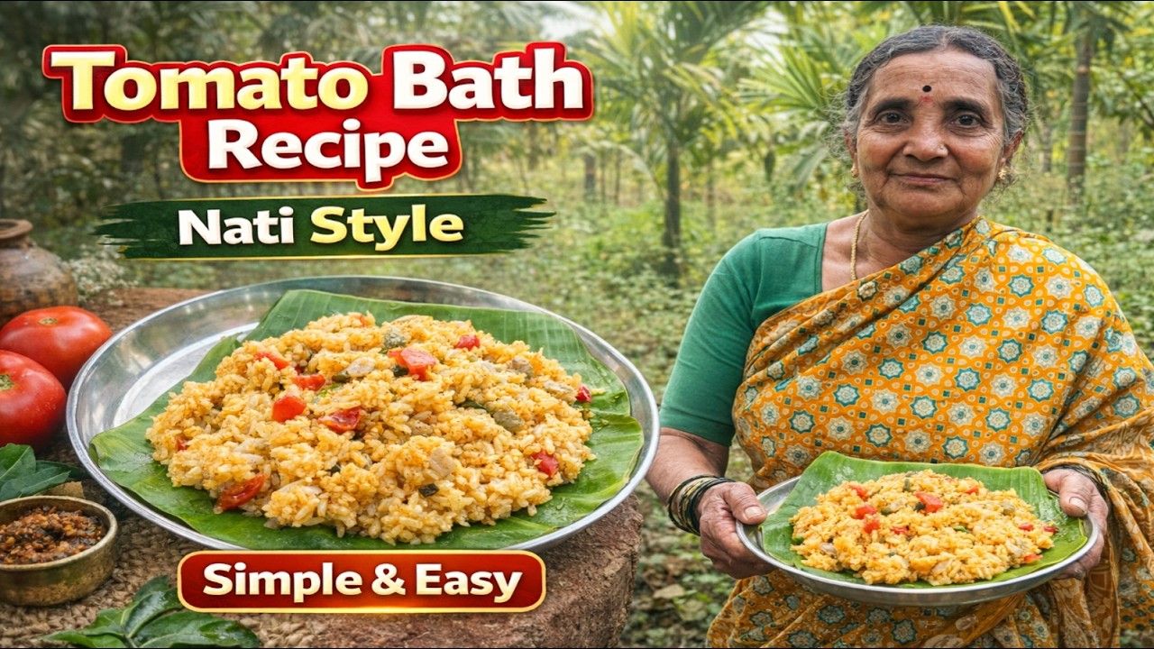 Village Women cooking Nati Style Tomato Bath Recipe|Tomato Rice Recipe|Tomato Bath Recipe in Kannada
