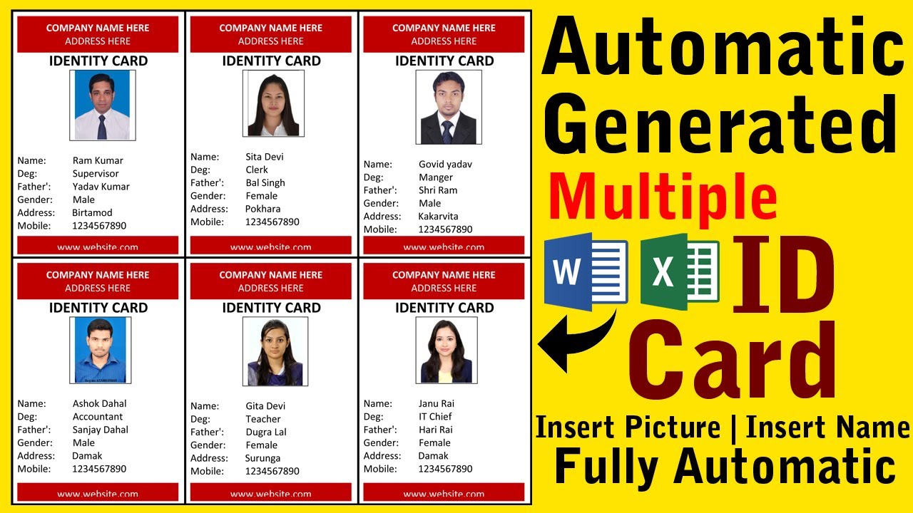 Automatic Id Card Creation in Ms Word help in Ms Excel | Auto Photo | Auto Name | Fully Automatic |