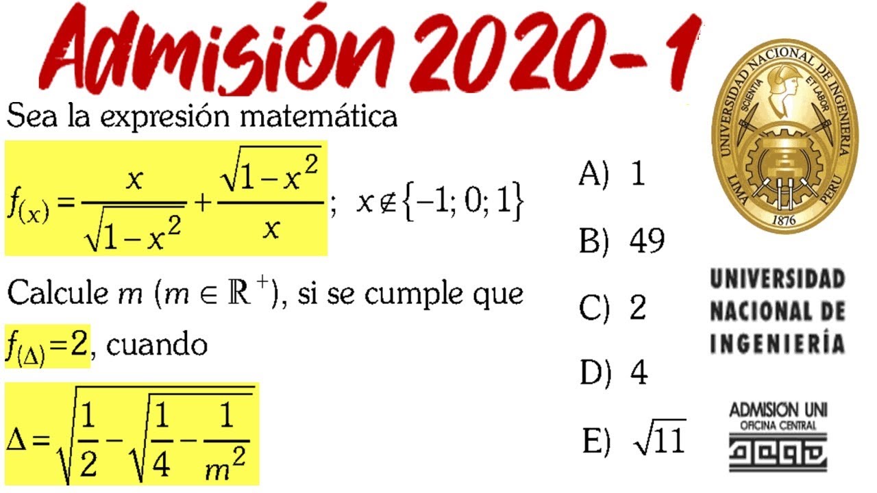 EXAMEN UNI 2020 I ADMISIÓN UNIVERSIDAD DE INGENIERÍA ÁLGEBRA SOLUCIONARIO 2020-1