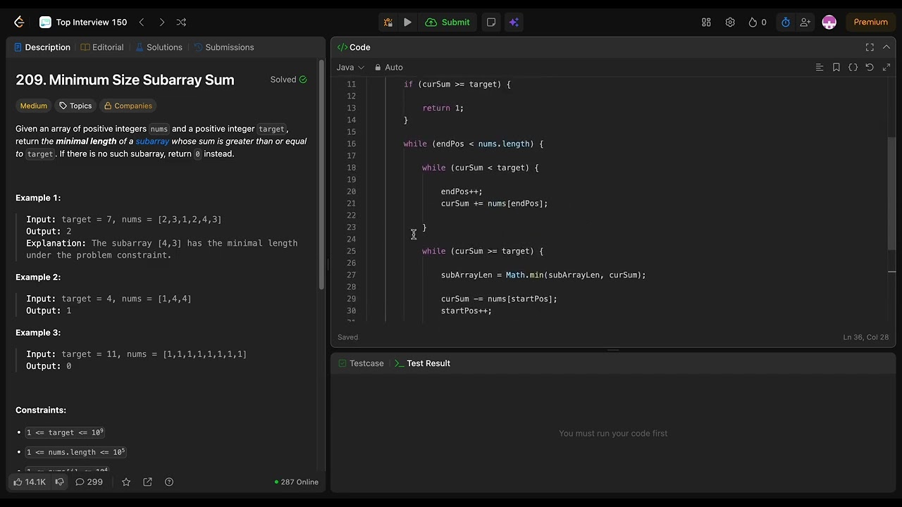 Leetcode 209 - Minimum Size Subarray Sum
