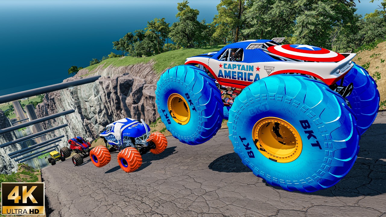 Big High Ramp with high speed monster trucks jumps and crashes in EP08 - BMNG LAVA
