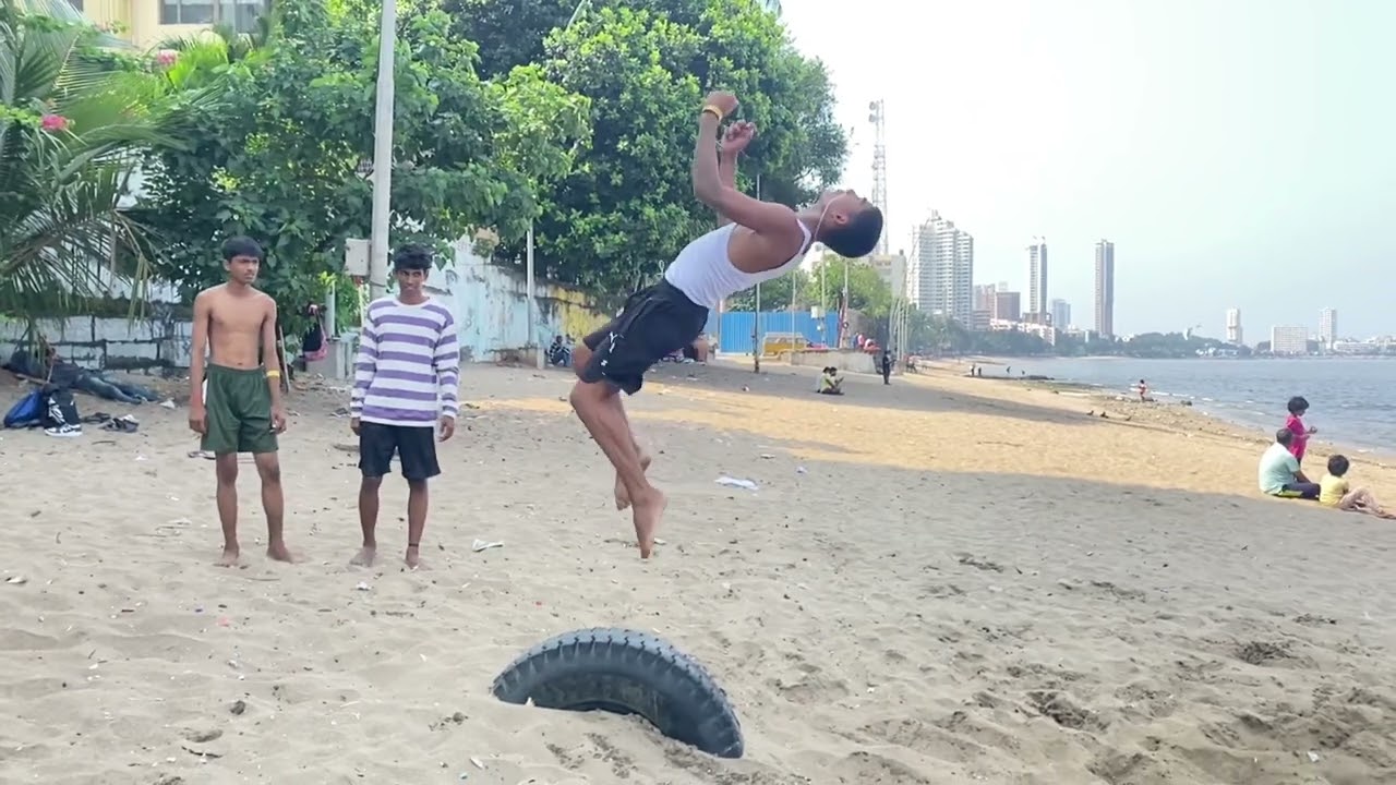Dadar beach stunt practice : Mumbai all flippers practice