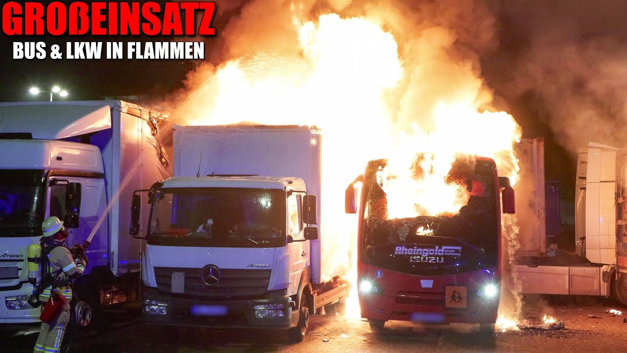 [FLAMMENINFERNO AUF PARKPLATZ!] - Bus & LKW brannten | Massive Rauchentwicklung | Großeinsatz -