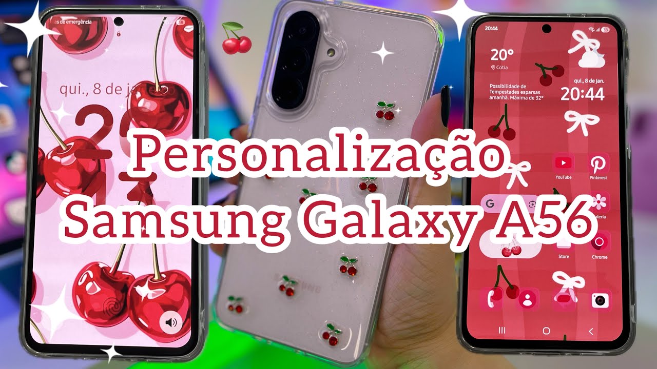 Personalização Cherry 🍒 no Galaxy A56 | Limpeza + Capinha Nova (ASMR) 