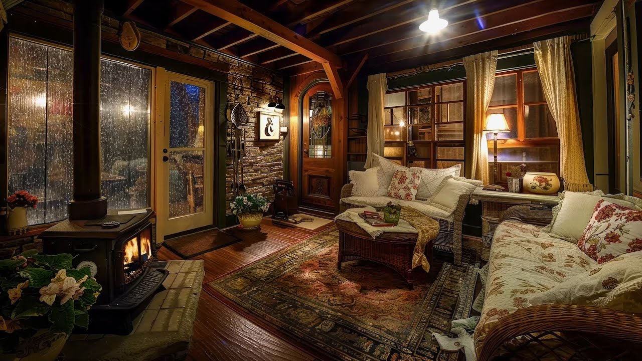 🔴Cozy Cabin Rain & Relaxing Fireplace Sounds | Relaxing Deep Sleep Aid, Meditation & Calm Ambience💤